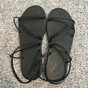 Ancient Greek Sandals- Black Braided Details